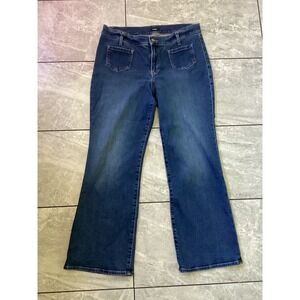Express Mid Rise Bootcut Jeans Womens 12S Dark Wash Patch Pocket Stretch Denim